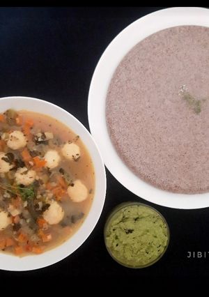 A picture of Black Rice Thatte Idli, Spinach Coconut Chutney & Whey Veg Soup.