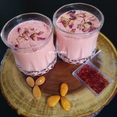 A picture of Saffron Almond Rose Milk.