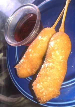 A picture of Breakfast “corn dogs”.
