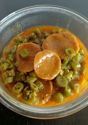 A picture of French Beans ki sabzi (fansi dhokli nu shaak).