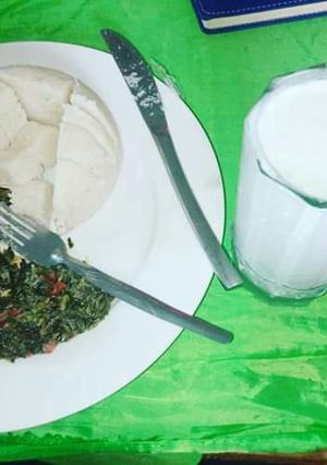 A picture of Ugali with mboga kienyeji and mala.