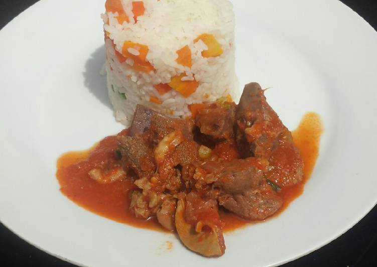 Easiest Way to Prepare Super Quick Homemade White rice with offals stew