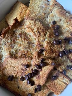 A picture of Crispy and fluffy Bread and Butter Pudding (w chocolate chip).