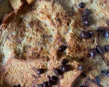 How To Serving Recipe Crispy and fluffy Bread and Butter Pudding w chocolate chip Savory Delicious