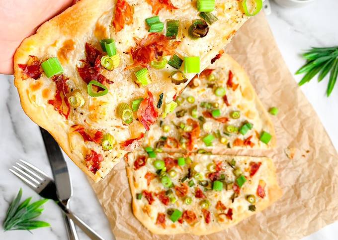 Recipe of Quick Spring onion and prosciutto flatbread