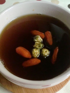 A picture of Healthy Tea Drink ~ Chrysanthemum, Goji Berry, and Winter Melon Tea.
