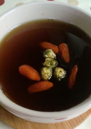 A picture of Healthy Tea Drink ~ Chrysanthemum, Goji Berry, and Winter Melon Tea.