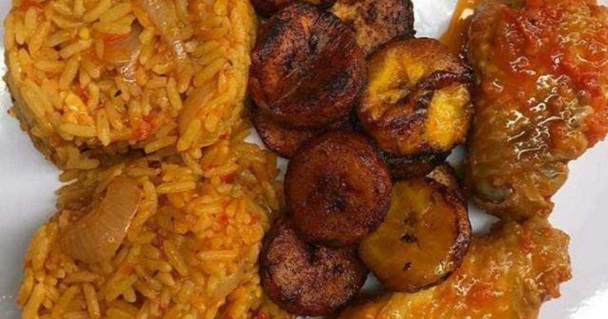 Jollof rice,turkey and fried plantain Recipe by Amaka Patience Emmanuel