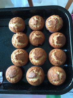 A picture of Banana muffins with chocolate.