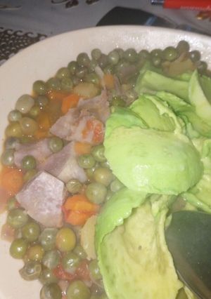 A picture of French peas with arrowroot stew.