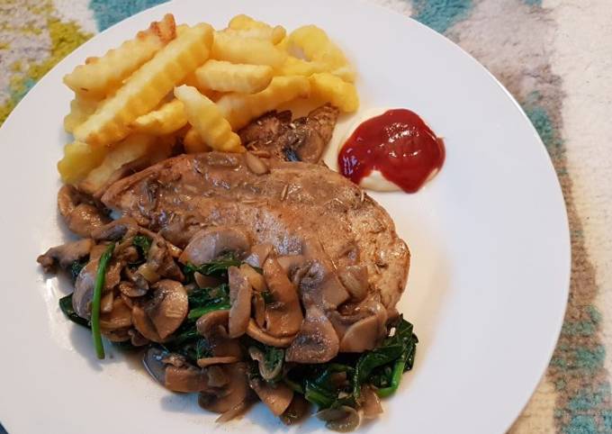 Cara Gampang Menyiapkan Chicken Steak with Spinach Mushroom Sauce yang Lezat Sekali