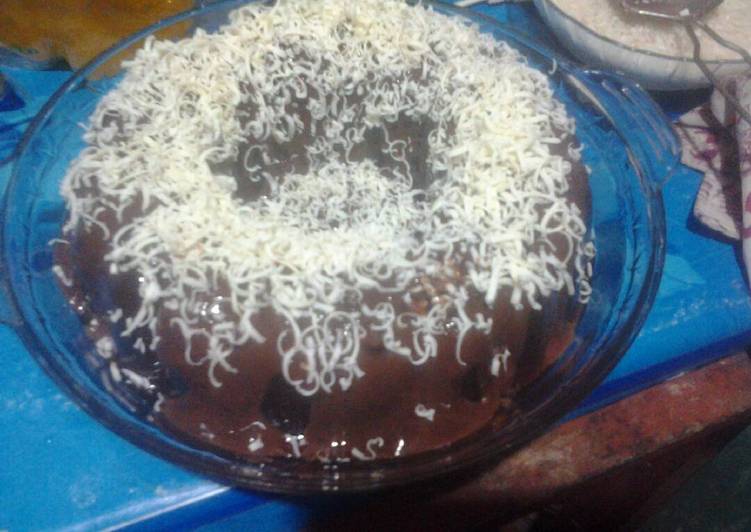 Puding coklat vla topping keju