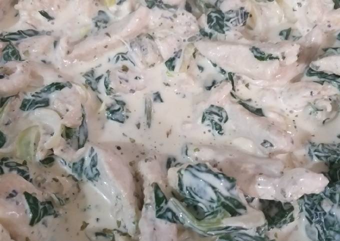 Salsa de crema con acelga y pollo.? Receta de Ivonne- Cookpad