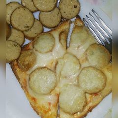 Cheese and sausage toast A picture of Cheese and sausage toast.