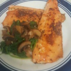A picture of Saute trout/ baby spinach and baby Bella mushrooms.