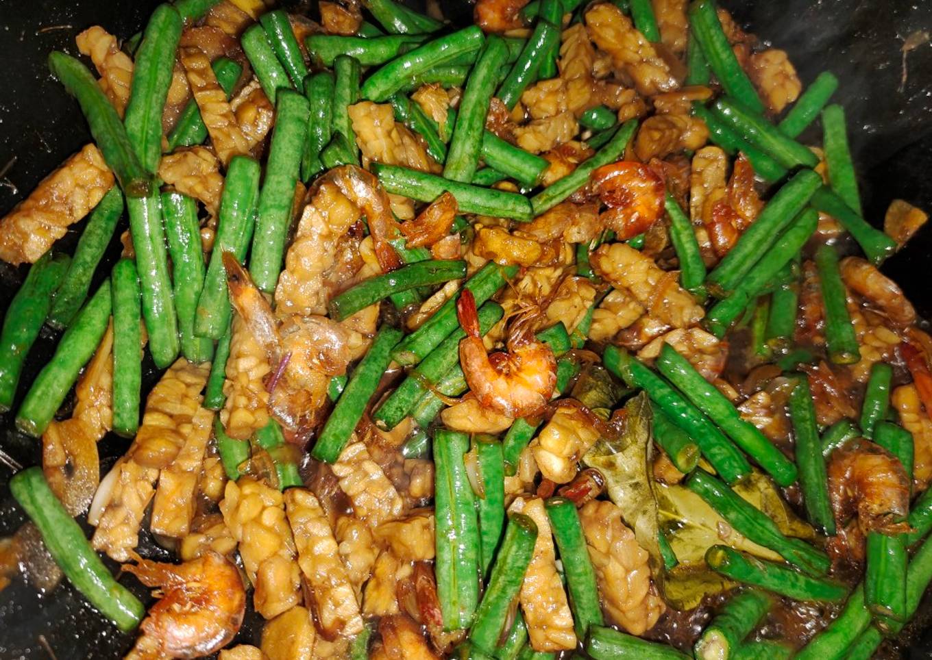 Tumis kacang mix tempe udang