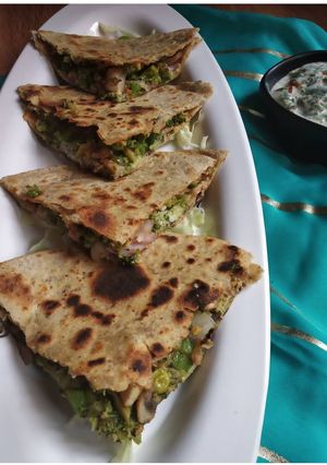 A picture of Broccoli cheese quesadilla.