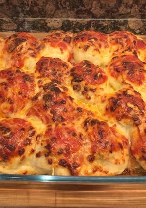 A picture of Stuffed Eggs with Meat, Gratinated with Bechamel.