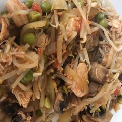Chicken and Bean Shoot stir-fry A picture of Chicken and Bean Shoot stir-fry.