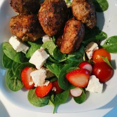 Meatballs with feta and olives A picture of Meatballs with feta and olives.