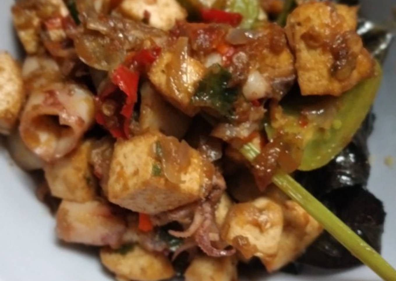 Oseng Cumi Asin pedas plus tahu