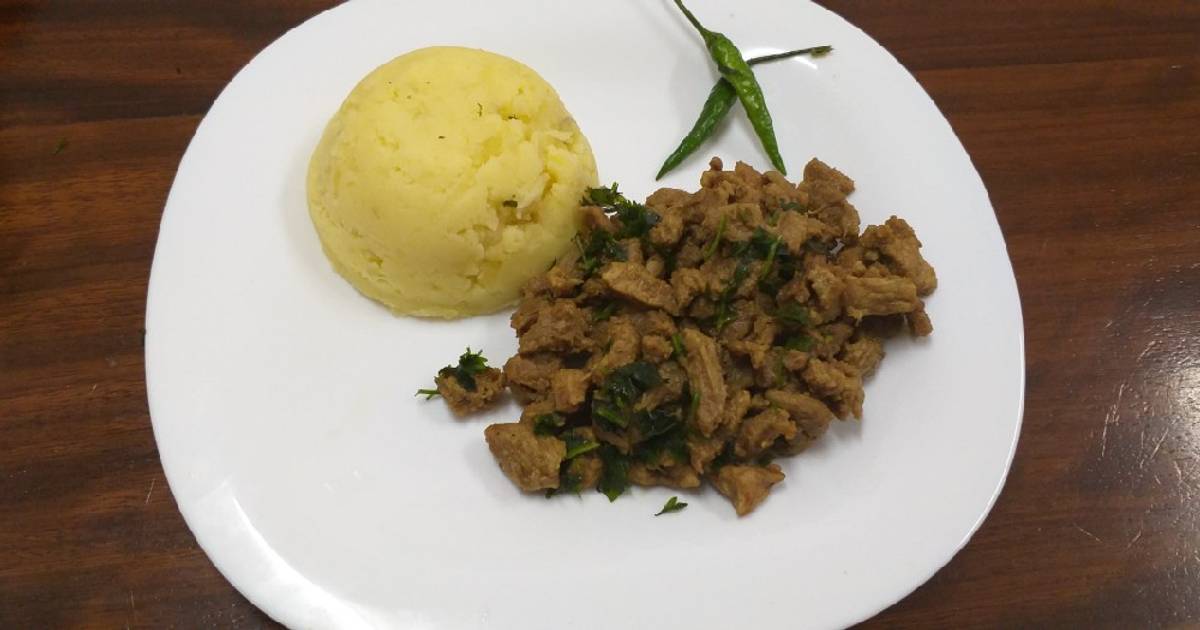 Mash Potatoes with Mutton wet frypotatoes+3Challenge Recipe by