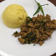 A picture of Mash Potatoes with Mutton wet fry#potatoes+3Challenge.