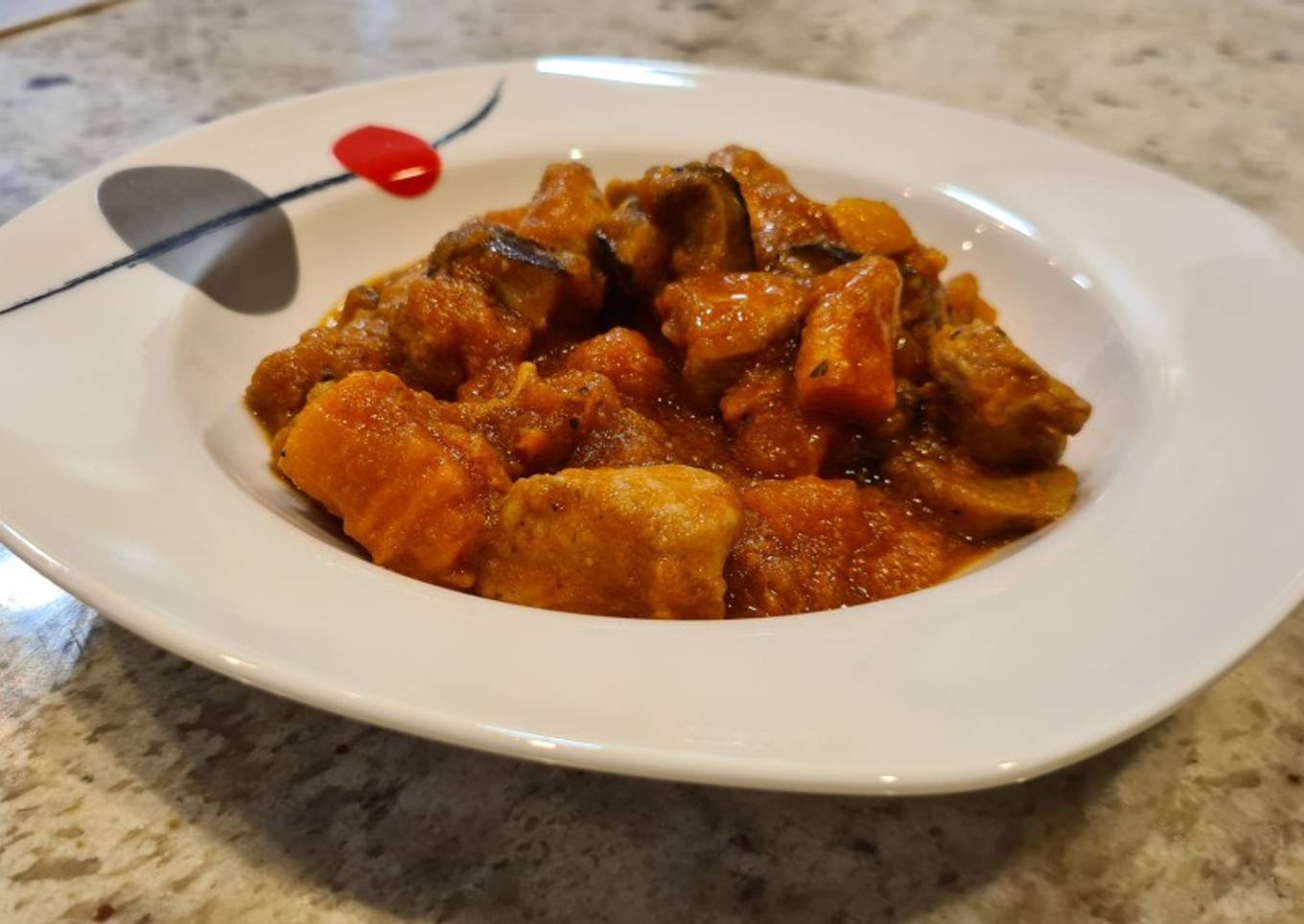 Estofado de pollo con boniato y shiitake
