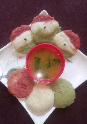 A picture of Tricolor tripe tasty rava idli.