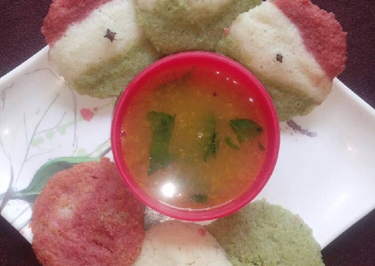 Recipe of Homemade Tricolor tripe tasty rava idli