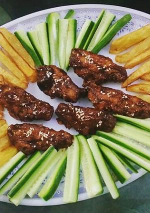 A picture of Honey BBQ friend chicken wings.