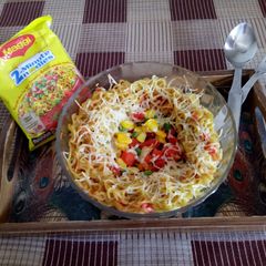 A picture of Baked Maggi With Tricolour Veggie.