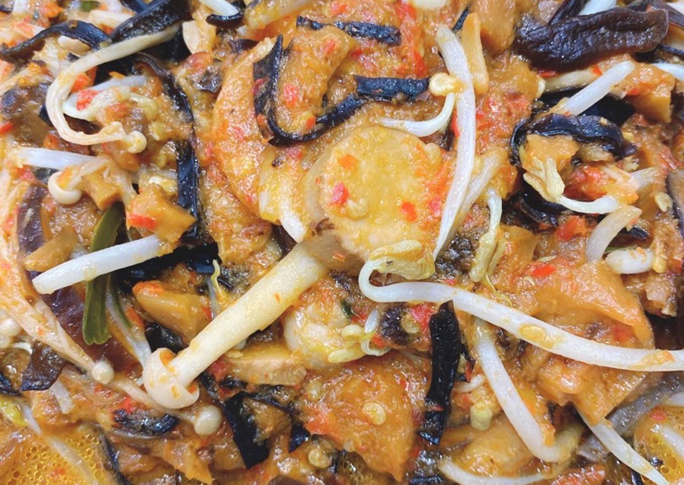 Tumis jamur tauge pedas Vegan