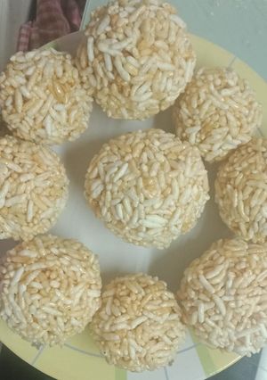 A picture of Murmura(puffed rice)  Laddu.