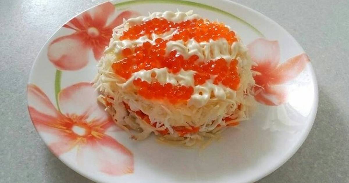 Салат морская звезда с красной рыбой и огурцом пошаговый рецепт