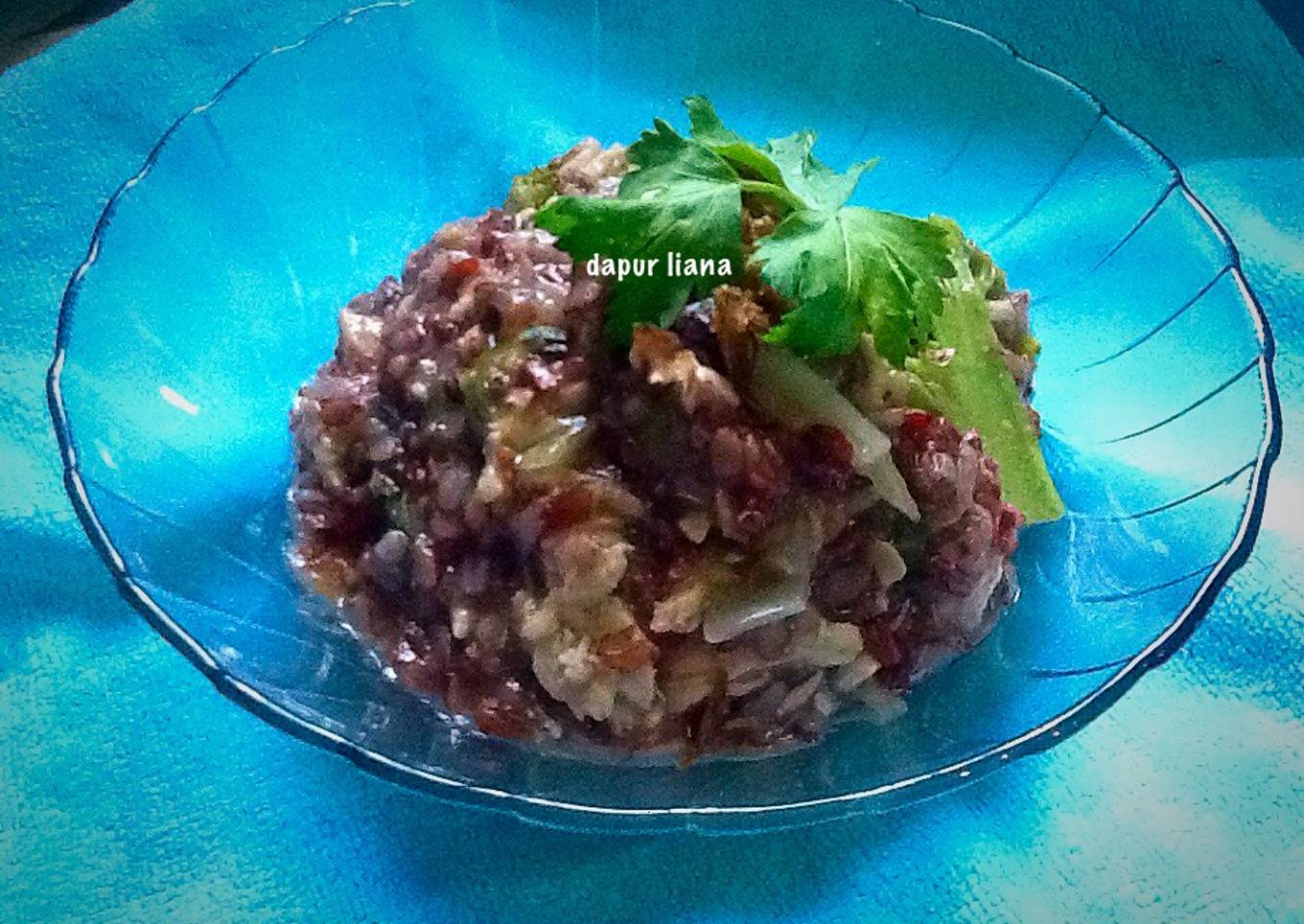 Bubur ikan beras merah (Kaya serat for diet)