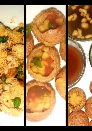 A picture of Indian snack (crisp sphere with flavoured water/curd mixture).