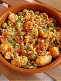 Fusilli lunghi con coliflor y olivas adobadas