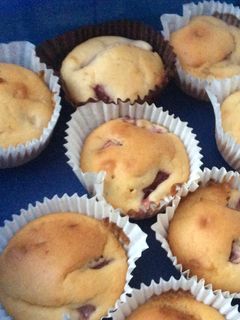 A picture of Strawberry and white chocolate muffins.