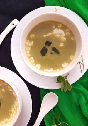 A picture of Matar  mint soup green pea soup.