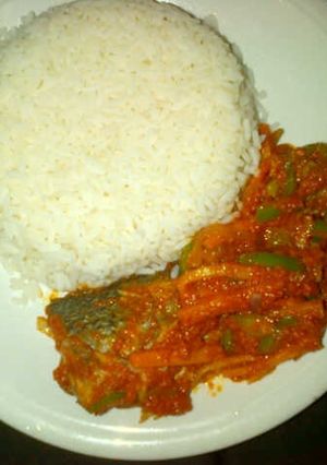 A picture of Grilled crocker fish pepper stir fry sauce.