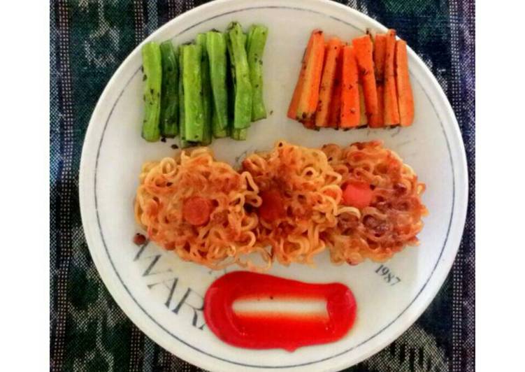 Bahan meracik Omelet mie tumis sayur ceria, Enak