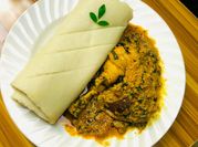 A picture of pounded yam with egusi