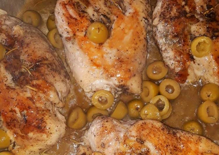 Steps to Make Super Quick Homemade Skillet chicken and olives