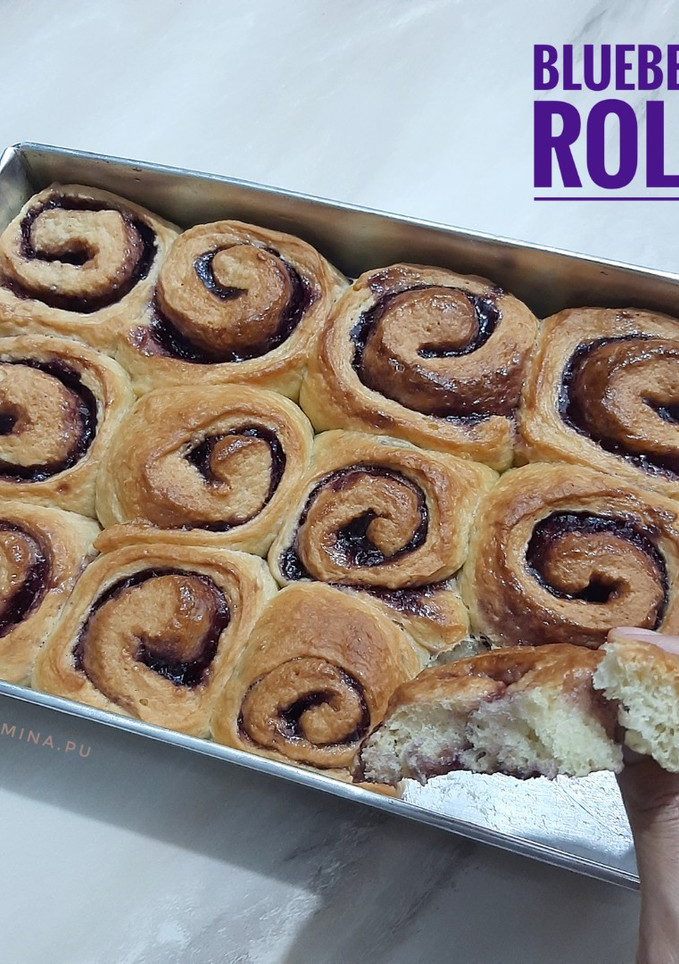 Foto resep Blueberry Rolls (eggless, metode autolisis)