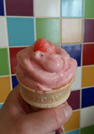 A picture of Vickys Strawberry Ice Cream, GF DF EF SF NF.