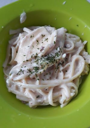 Foto resep Mpasi blw Fetuccini carbonara 9m