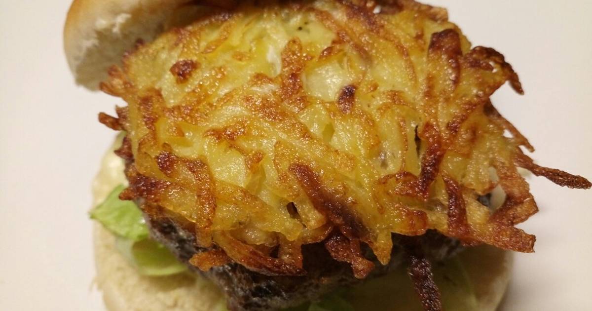 Fluffy's homemade hash brown cheese burger Recipe by Miss Fluffy's