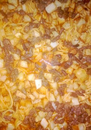 صورة لوصفة ❤ معكرونه مع البطاطا واللحمه بالفرن مع الرز ❤