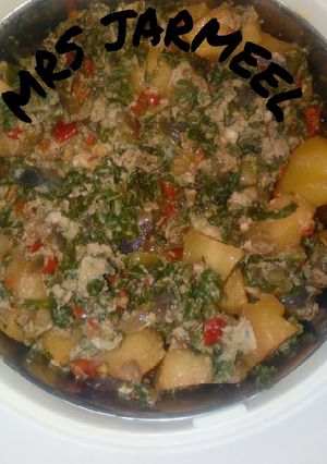 A picture of Irish, egg nd ugu soup.